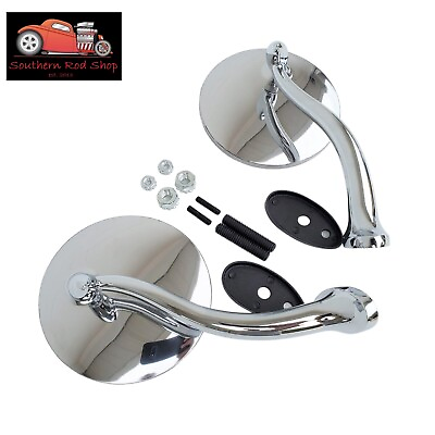 #ad 4quot; Swan Neck Side Round Side Mirrors Stainless Chrome Hot Street Rod Chevy Ford $48.95