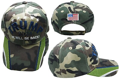 #ad Trump 2024 He Will Be Back Woodland Camouflage Embroidered Baseball Cap Hat $9.77