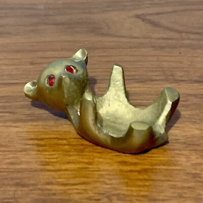 #ad Vintage Brass Bear Gum Saver Ring Holder Trinket Dish $12.00
