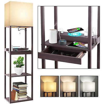 #ad Floor Lamp with Shelves Modern Standing Lamp with Wireless Charger 1 Drawer... $173.84