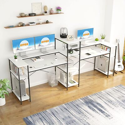 #ad 109quot; Double Computer Desk 4 Tier Storage Shelves Writing Table Large Office Desk $230.76