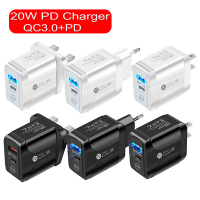 #ad QC3.0 PD 20W Fast Quick Charge USB Type C Cable Wall Charger Adapter US EU Plug $3.59