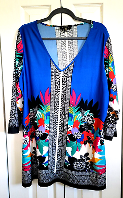 #ad MELISSA PAIGE 1X Multicolor Geometric Print Liquid Knit Women#x27;s Sz 1X Tunic Top $35.99