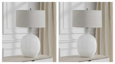 #ad #ad PAIR OF WHITEOUT 30quot; MODERN TEXTURED AGED WHITE GLASS TABLE LAMP UTTERMOST 28469 $849.20