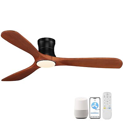 #ad 52” Smart Wood Low Profile Ceiling Fans with Lights RemoteQuiet DC MotorOut... $257.91