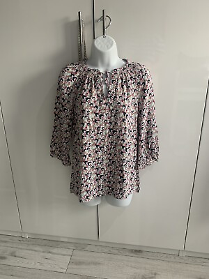 #ad Boden Spot Dot Top With Key Hole Muted Neutral Tones Size 10 3 4 Sleeve GBP 8.00