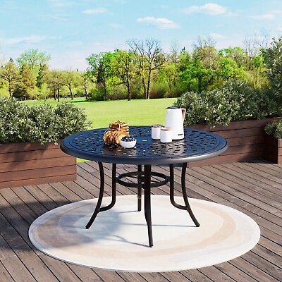 #ad Clihome Outdoor Cast Aluminum Dining Table Patio Table with Umbrella Hole $695.99