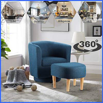 #ad Modern Salon Livingroom Bedroom Chair Blue Fabric Armchair Rotatable Single Sofa $155.99