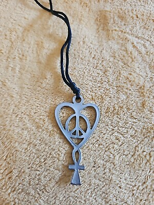 #ad Heart Ankh Peace Necklace Mall Grunge Metal Accessory Silver Tone Vintage 90s $17.99