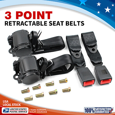#ad 2 Retractable 3 Point Safety Seat Belt Straps Car Vehicle Adjustable Belt Kit $41.88