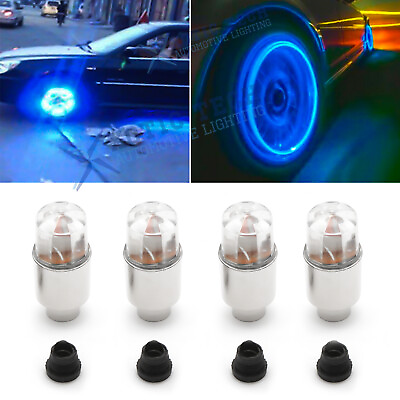 #ad 4pcs Blue LED Tyre Tire Air Valve Stem Cap Flashing Lights Accessories Universal $12.99