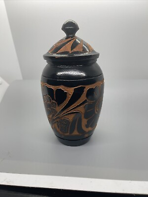 #ad Handmade Wooden Jar Lidded Flower Wood Bowl Trinket Canister $8.36