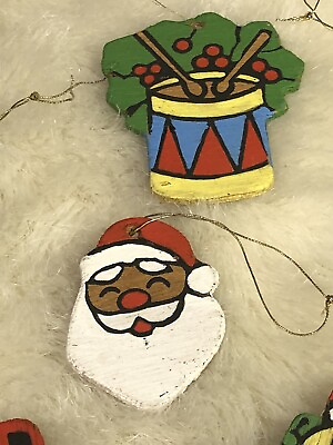 #ad Christmas WOODEN “vintage” Double sided ornaments set of 15. Hand Painted $24.95