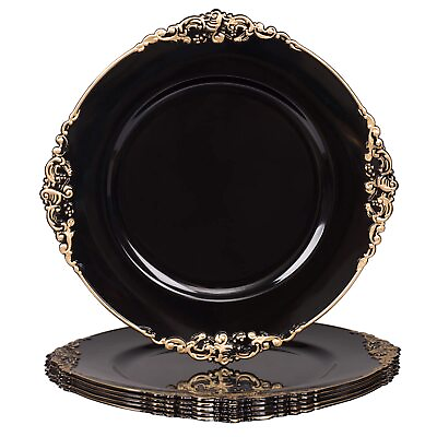 #ad Black Charger Plates with Gold Rim round Antique Plate Chargers for Dinner Plat $45.05