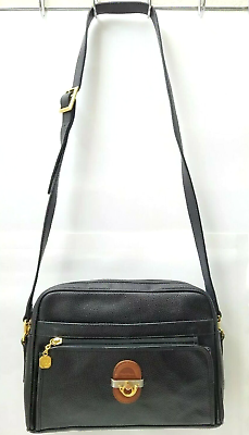 #ad Flavi Vismano Black Leather Zipper Closure Crossbody Bag Made in Italy $211.50