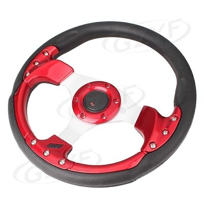 #ad 13quot; 330mm Red Racing Steering Wheel With Horn Button PVC Leather Auto Universal $45.36