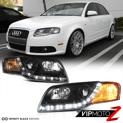 #ad Audi 06 08 B7 A4 S4 LED Strip DRL Projector Headlight Signal Lamp Upgrade Black $230.17
