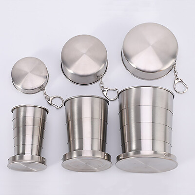 #ad Stainless Steel Retractable Folding Cup Travel Camping Outdoor Collapsible Mugs $7.95