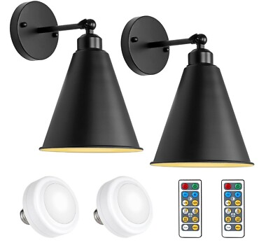 #ad NEW Wall Sconce Battery Operated or Wired Wall Sconces Set of 2 Battery Black $59.99