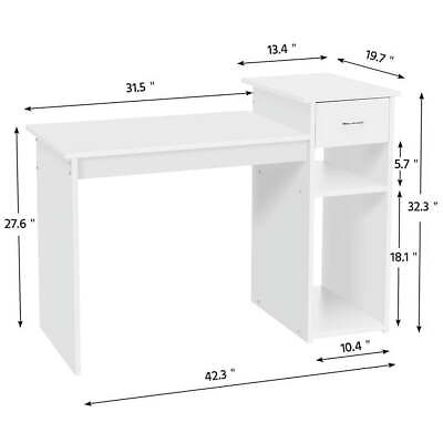 #ad Home Office Workstation Computer Desk with Drawer and Storage White Laptop Table $115.25
