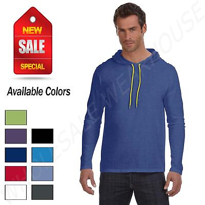 #ad Gildan 100% Cotton Lightweight Long Sleeve Hooded T Shirt M 987AN $11.75