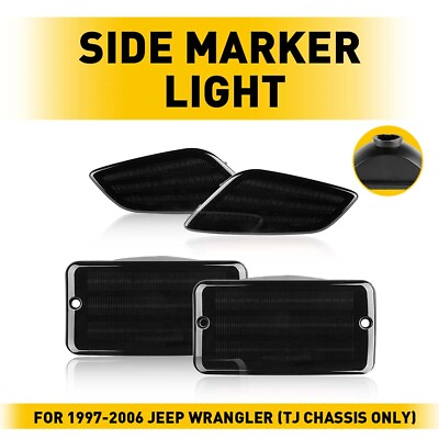#ad 4PC Bumper Side Signal Smoke Fender Lights For Marker 1997 2006 Jeep TJ Wrangler $33.99