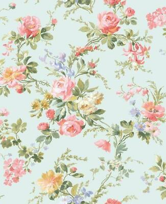 #ad Wallpaper Pink Gold Blue Green Mini Floral Vine on Pearlized Green 56 Sq Ft Bolt $37.49