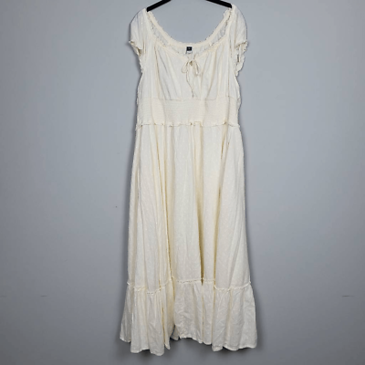 #ad Old Navy Women’s XL Cream Tiered Ruched Peasant Midi Dress Sleeveless $25.50