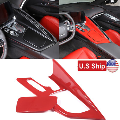 #ad ABS Red Center Console Gear Shift Panel Cover Trim For Corvette C8 2020 2023 US $109.99