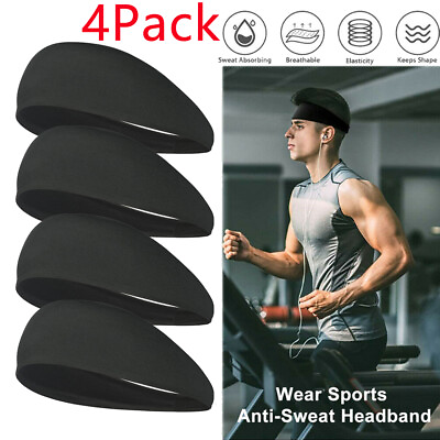 #ad 4Pcs Men Women Stretch Sports Headband Stretch Yoga Gym Hair Band Wrap Sweatband $12.98