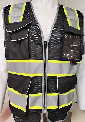 #ad #ad FX High Visibility Reflective BLACK Safety Vest w ID pocket YELLOW SAFETY VEST $13.99
