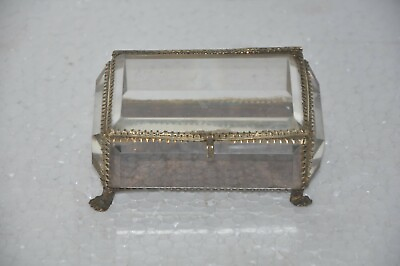 #ad Vintage Heavy Cut Glass Rectangular Shape French Jewellery Box France $81.00