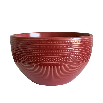 #ad DesignPac Gifts Red Ceramic Bowl Textured Raised Pattern $19.99