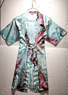#ad Japanese Kimono Robe Womens Blue Floral V neck Bathrobe Unknown Brand amp; Size $19.99