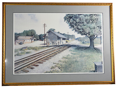 #ad 29quot; Vintage 1991 Signed Print Fred Toles Train Station Juliette GA Depot $149.99