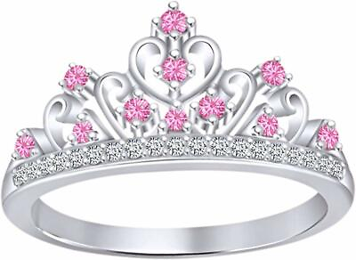 #ad Round Multi Stone Aurora Princess Crown Ring 14k White Gold Plated Sterling $62.14