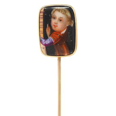 #ad Victorian Painted Enamel 14 Karat Yellow Gold Antique Portrait Stickpin $1010.00
