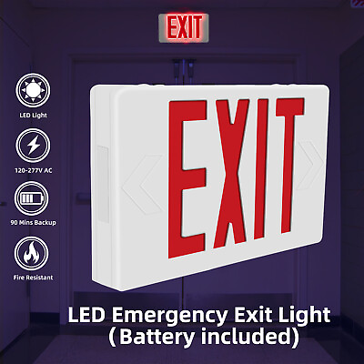 #ad Red LED Emergency Exit Light Sign AC 120V 277V LED Lamp ABS Fire Resistance UL $17.76