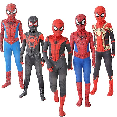 #ad Spiderman Costume Cosplay Spider Man Jumpsuit Halloween Props Costume Adult Kids $12.88