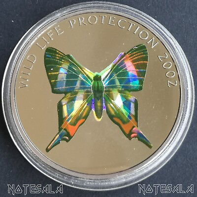 #ad CONGO KONGO 5 FRANCS 2002 WILD LIFE PROTECTION Butterflie PRISM Coin $36.99