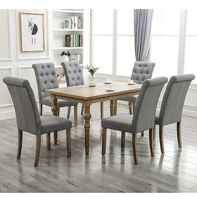 #ad Set of 6 Kitchen Dining Chair Upholstered Fabric Dinner Side Chair Tufted Wood $269.99