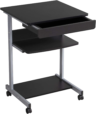 #ad Mobile Computer Desk Cart Small Rolling Laptop Desk PC Table Workstation with D $71.99