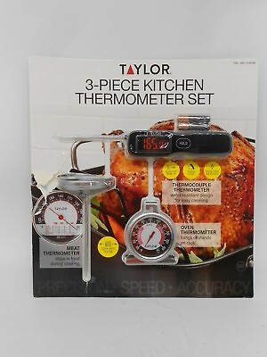 #ad TAYLOR 3 Piece Cooking Thermometer Set Meat Oven Thermocouple Box Damaged Tested $17.98