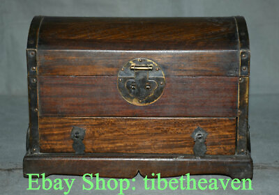 #ad 9.6quot; Old Chinese Huanghuali Wood Carving Palace Drawer locker Jewelry box $199.00