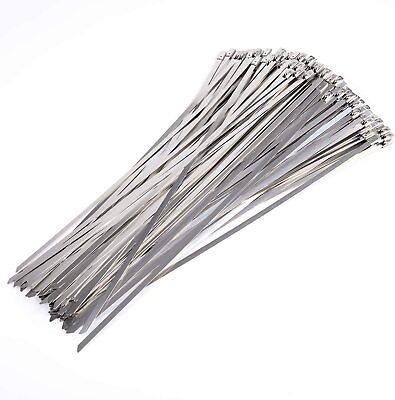 #ad 100PCS Metal Zip Ties Stainless Steel Heavy Duty Self Locking Cable Ties Lock US $9.86