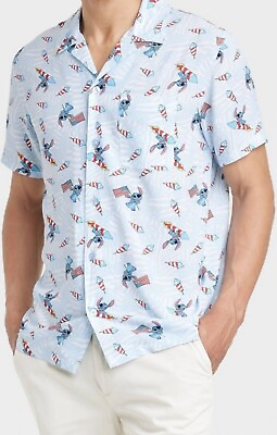 #ad Disney Stitch Red White amp; Blue button front shirt w pocket S M amp; 2X Soft amp; Co $14.21