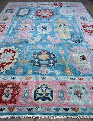 #ad New Modern Handmade Blue amp; Pink Fine Quality Oushak Rug Pastel Accents 9#x27;x12#x27; $3600.00