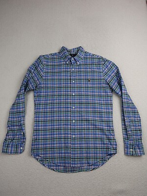 #ad Polo Ralph Lauren Mens Shirt Size Medium Slim Fit Stretch Oxford Blue Plaid $18.88