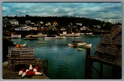 #ad Postcard Maine Village Pitcturesque Coast New Harbor Maine $4.28