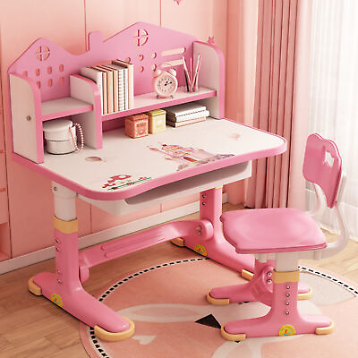 #ad Children Learning Desk and Chair Set Pink Desk Set Height Adjustable $89.99